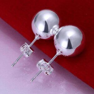 Women's 925 Sterling Silver 8mm Light Weight Hollow Ball Ear Stud Earrings